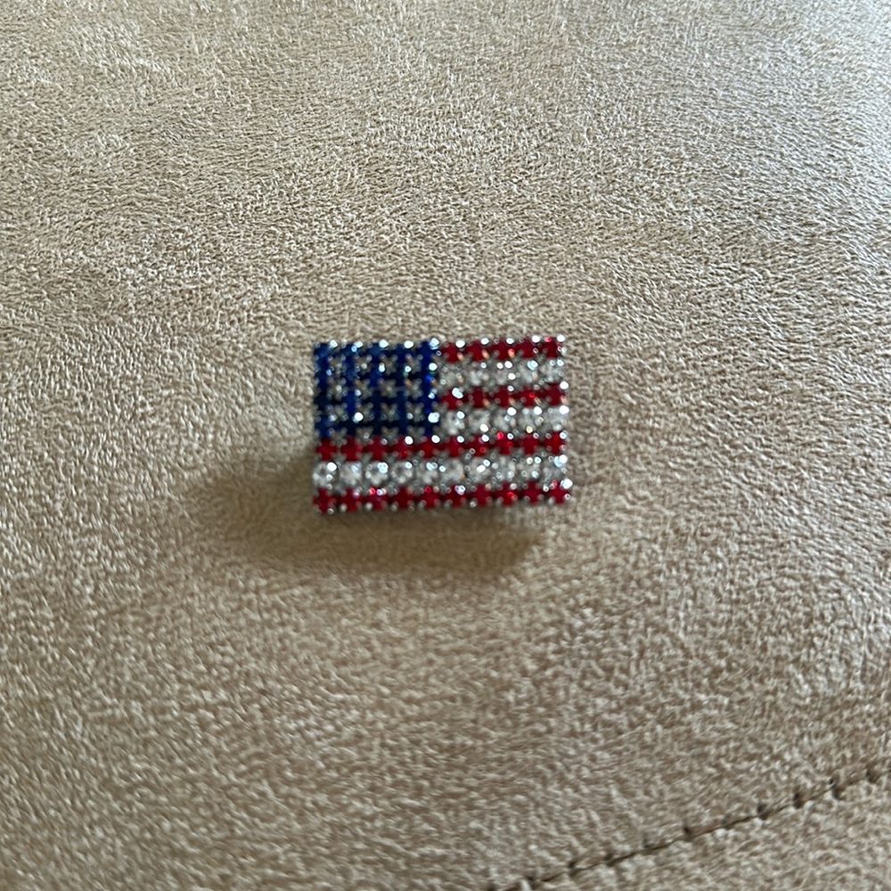 American Flag Red White Blue rhinestone brooch Pin. Patriotic